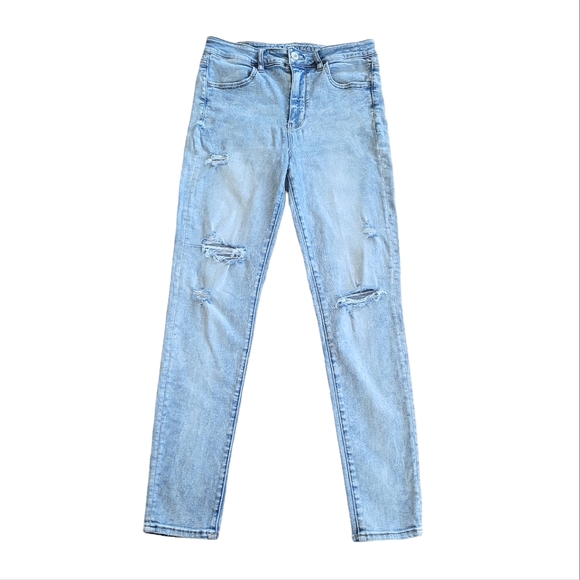 AMERICAN EAGLE Ne(x)t Level Stretch Hi-Rise Jegging Distressed Light Wash Jeans